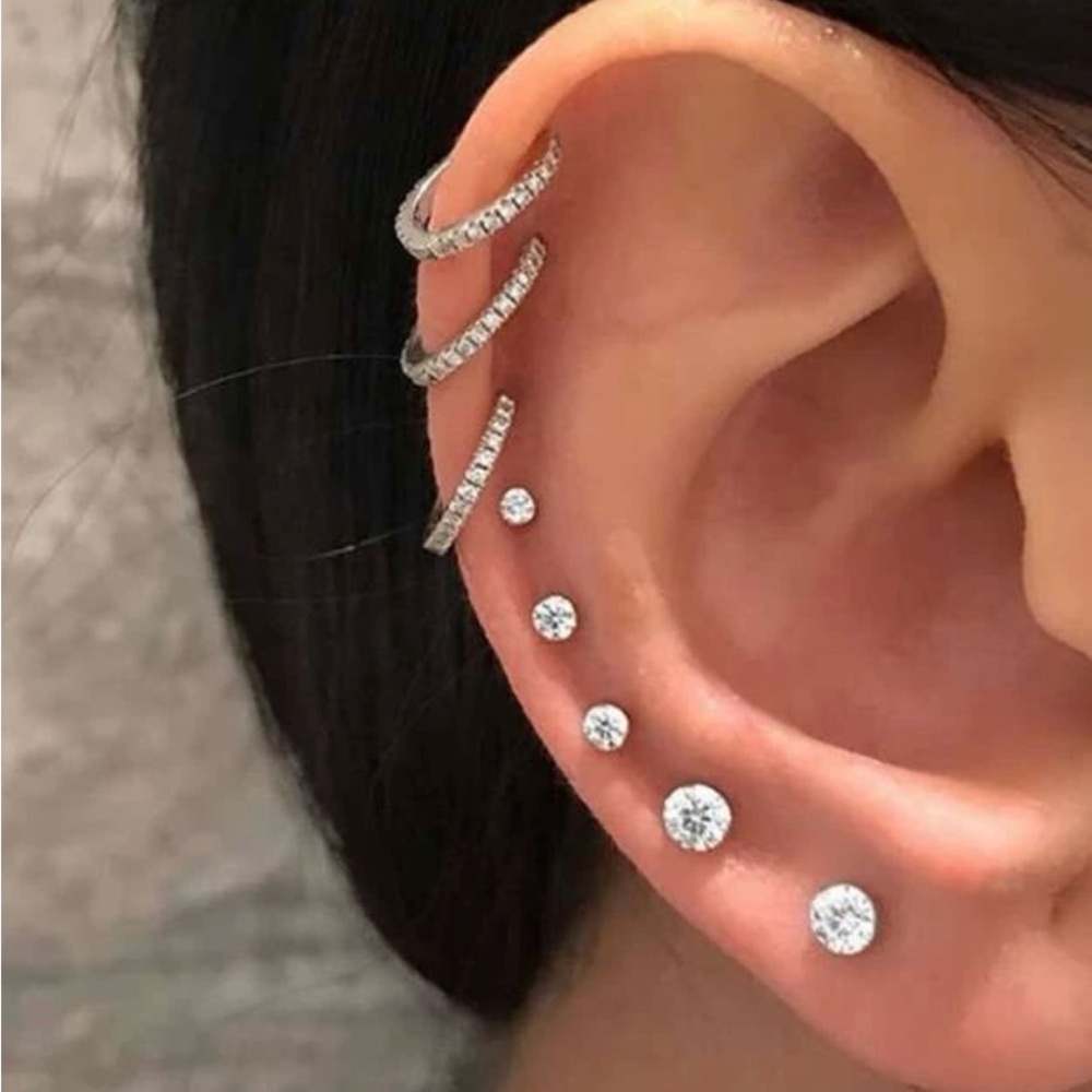 8 Pc Silver Studded Earring Set